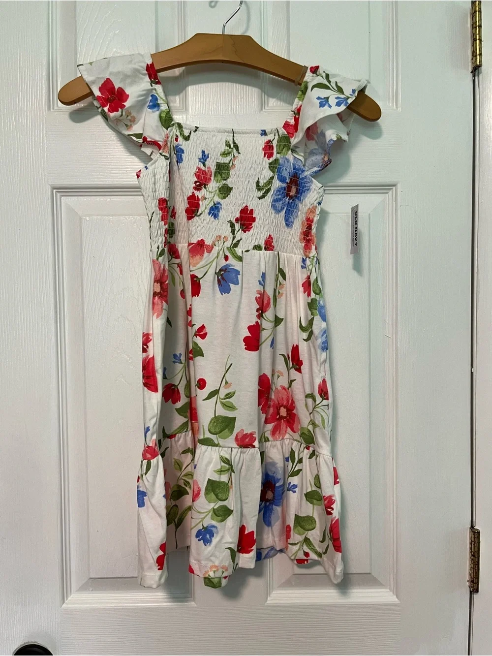 Old Navy Cream Floral Smocked Mini Dress with Pink & Blue Flowers